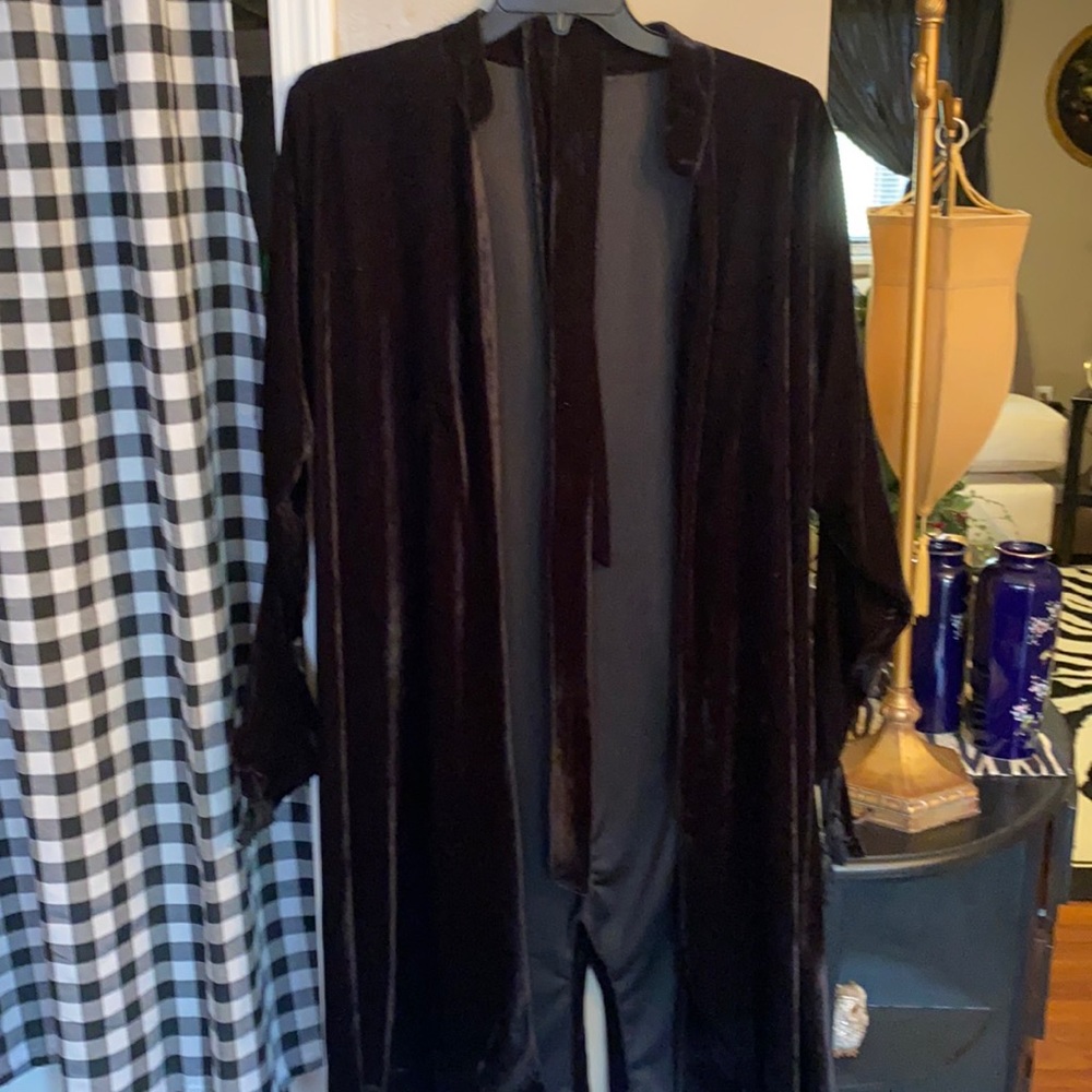 Long black velvet duster